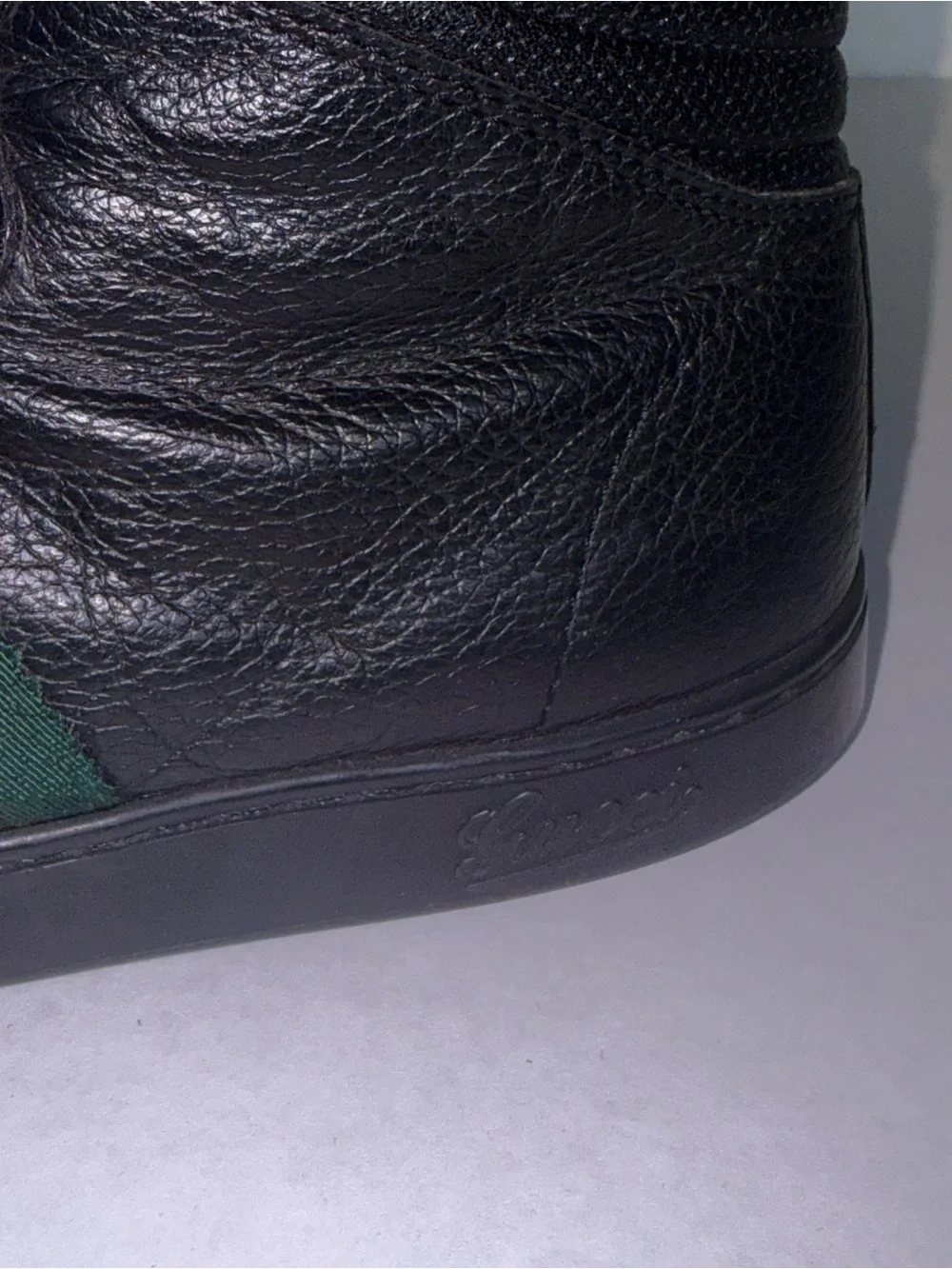 Gucci Black Leather Web High Top Sneakers